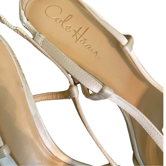 Cole Haan Kitten Heels 9.5 Cream Satin Beaded 4 Inches - Picture 4 of 12